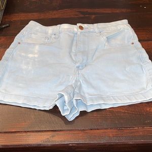 Distressed denim mini shorts